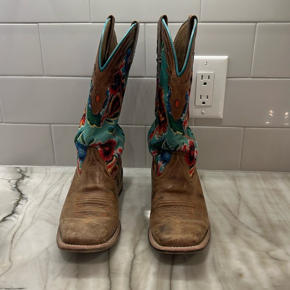 Ariat® Ladies Circuit Champion Floral Brown & Turquoise Boots - Picture 2 of 16
